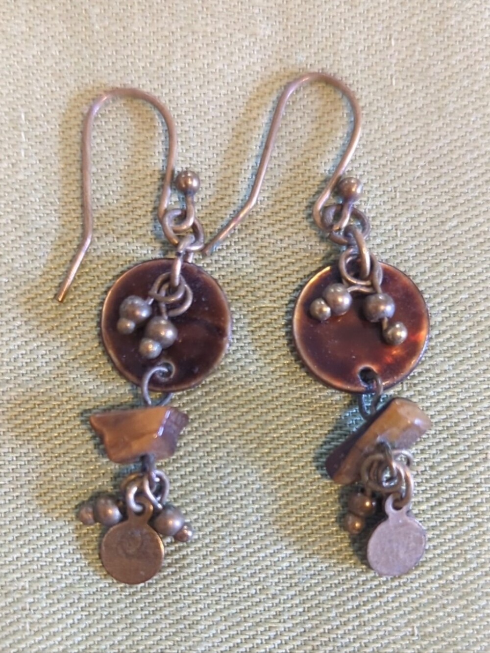 Handcrafted Vintage Copper Dangle Earrings - Rustic Copper